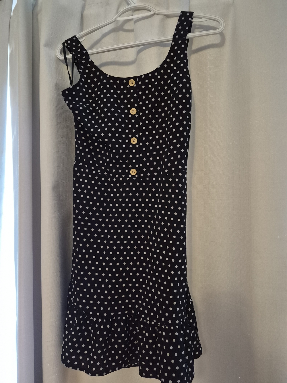 Black Polka Dot Midi Dress with Front Buttons